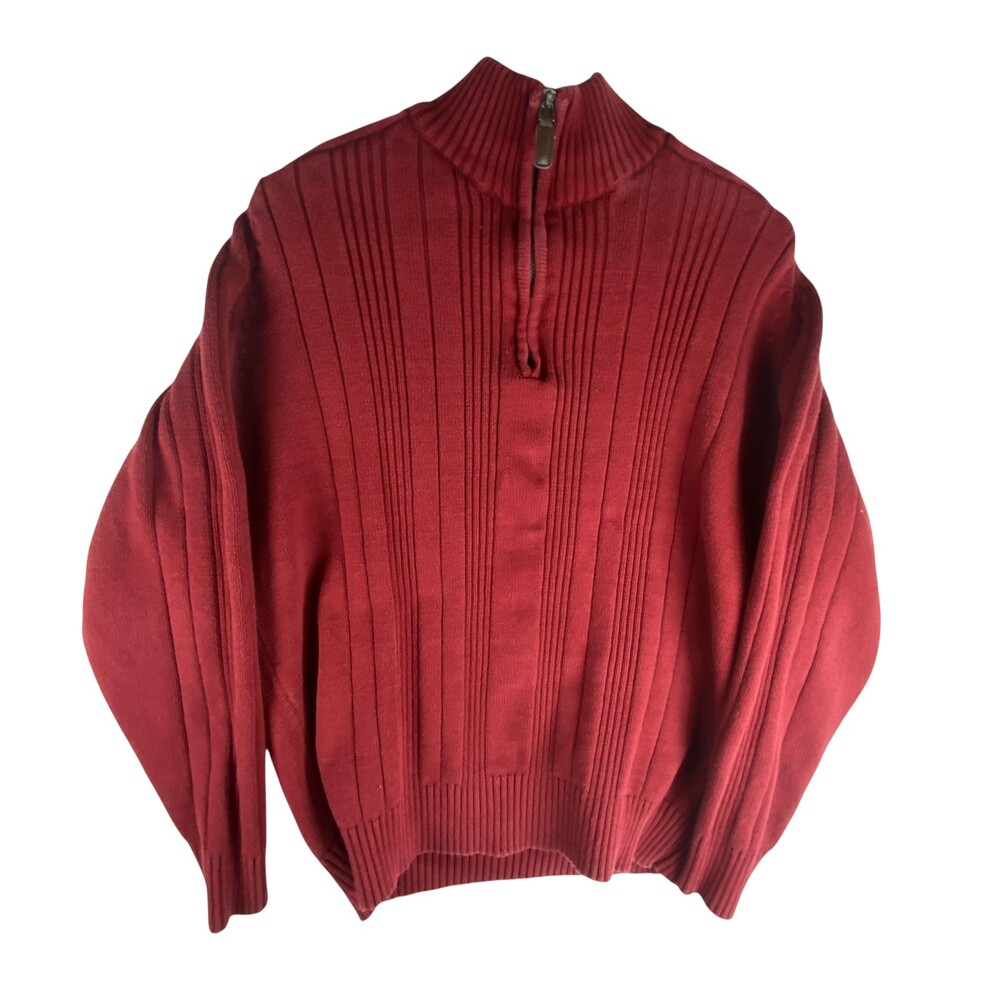 Oscar De La Renta Sweater Womens XL Red Cotton 1/4 Zip Mock Neck Knit Pullover